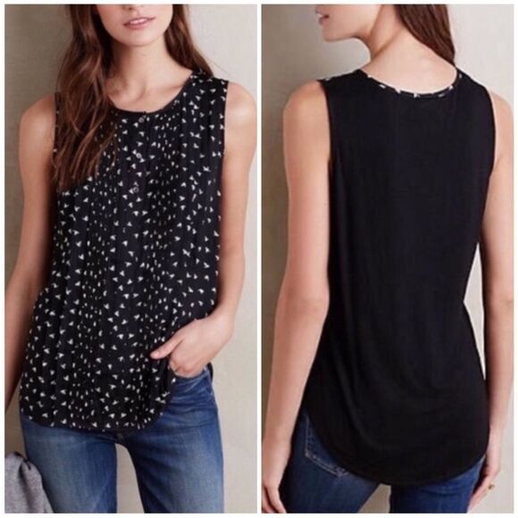 Anthropologie Dolan Jules Sleeveless Topβ Black White Bird Print Blouse Medium - Picture 1 of 8